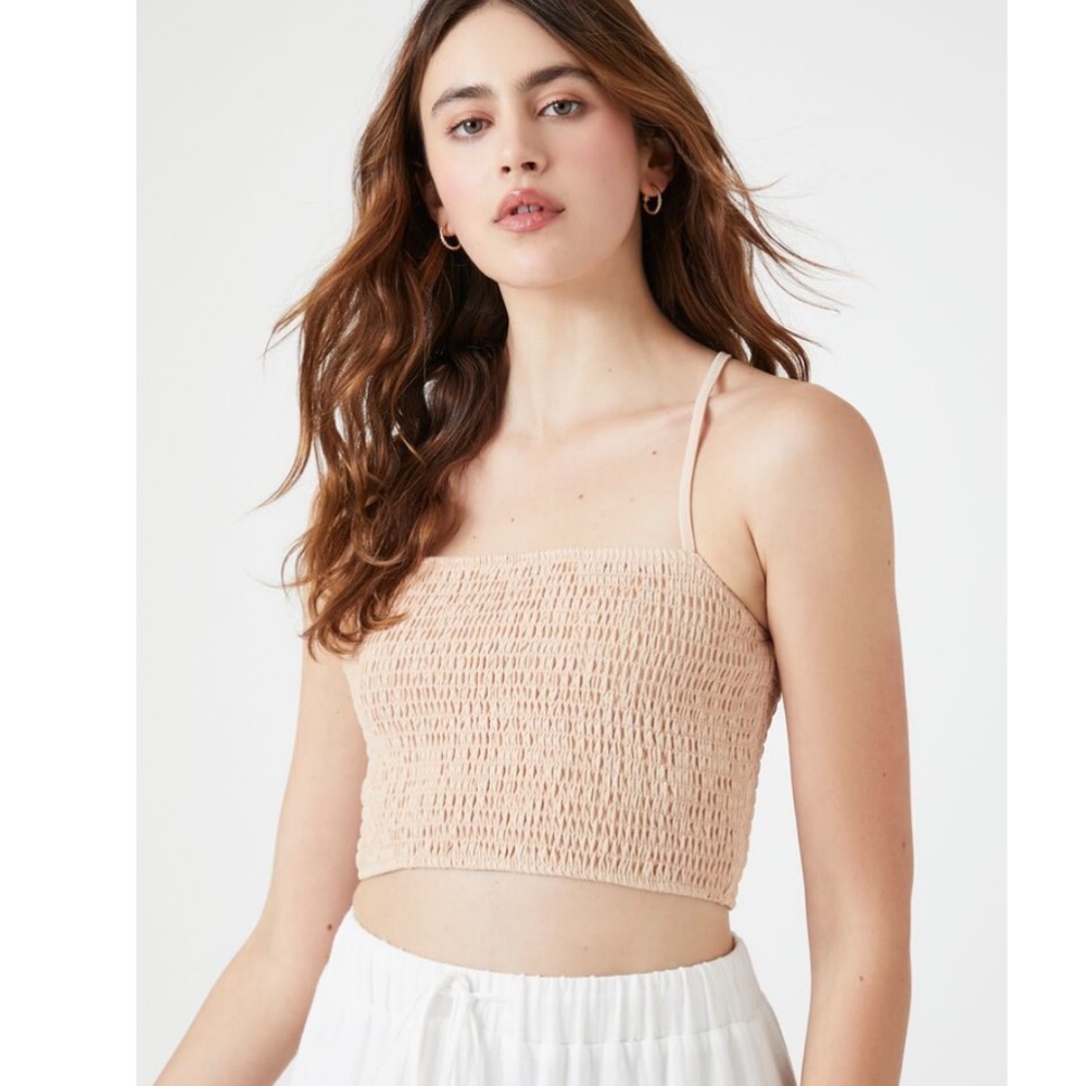 Smocked Crop Top in Beige